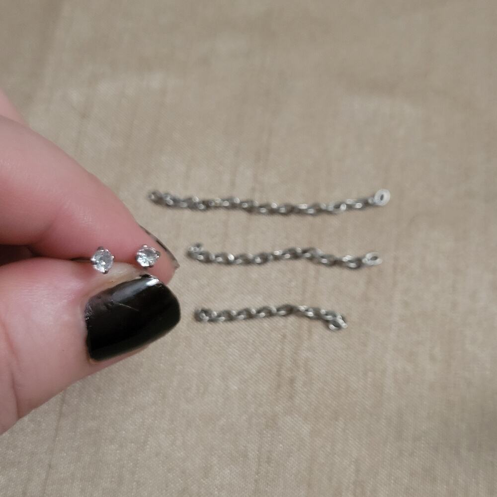 Crystal double nose rings with chain, stainless steel 20 gauge (0.8mm)